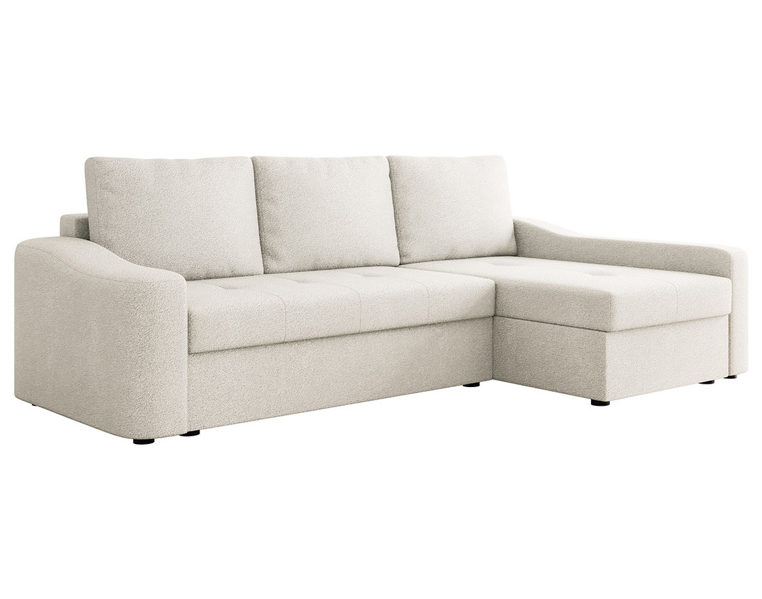 Canapé d'angle droit 4 places convertible avec coffre en tissu texturé Claudia