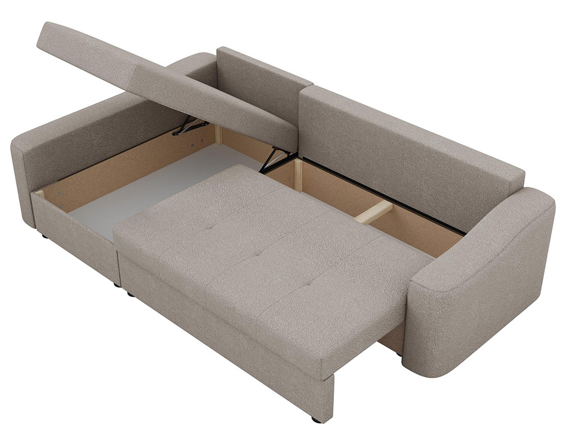 Canapé d'angle gauche 4 places convertible avec coffre en tissu texturé Claudia