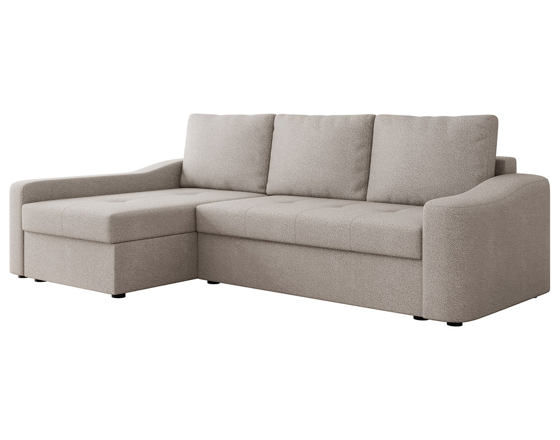 Canapé d'angle gauche 4 places convertible avec coffre en tissu texturé Claudia