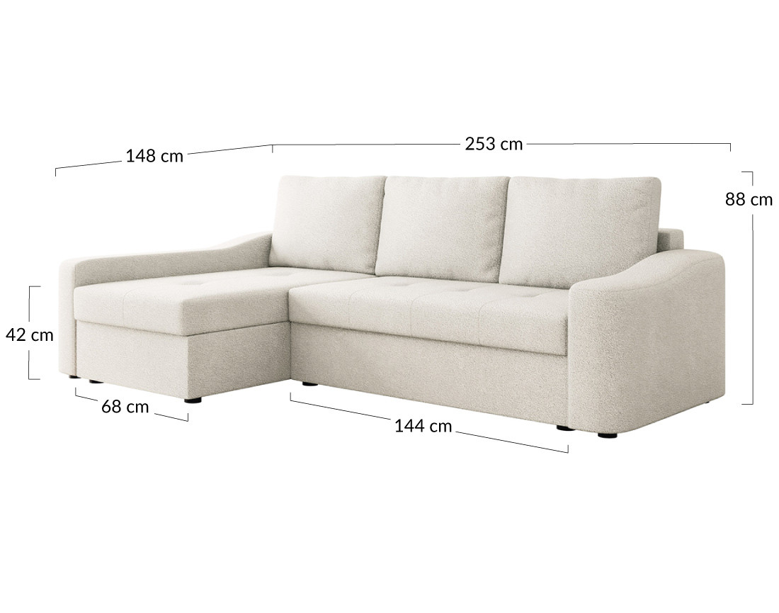 Canapé d'angle gauche 4 places convertible avec coffre en tissu texturé Claudia