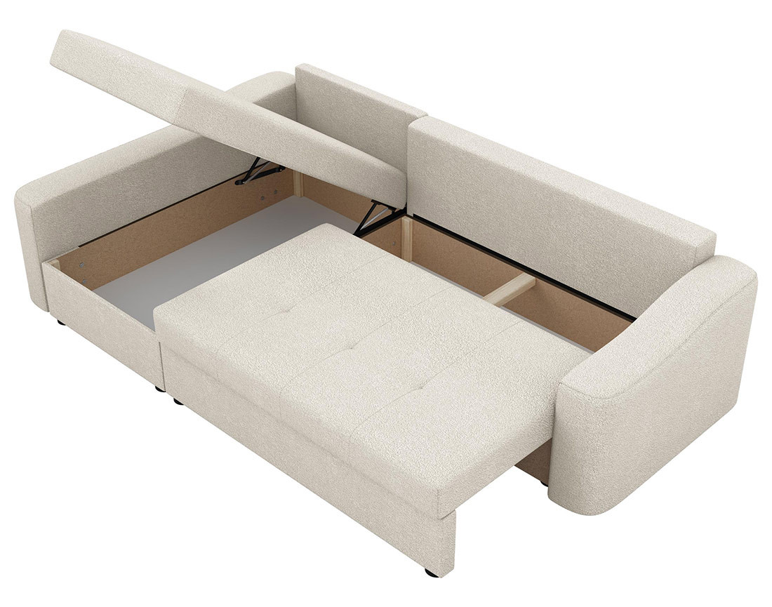 Canapé d'angle gauche 4 places convertible avec coffre en tissu texturé Claudia