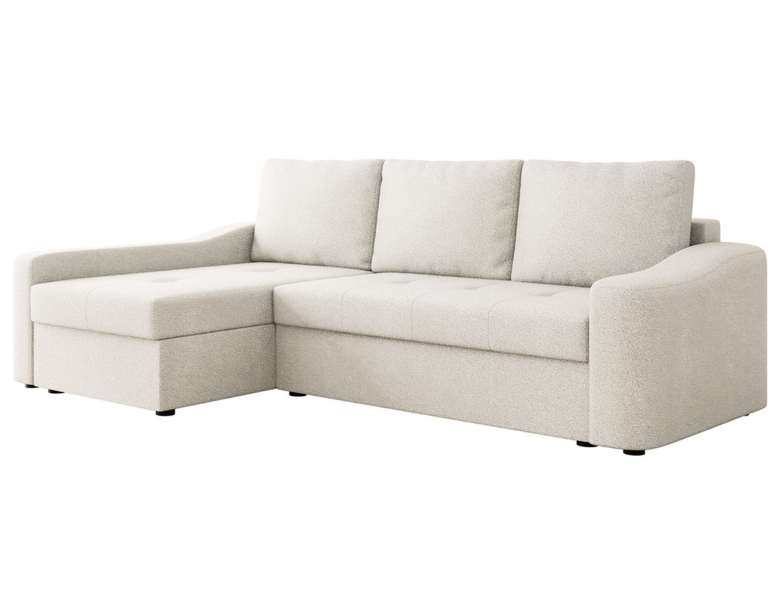 Canapé d'angle gauche 4 places convertible avec coffre en tissu texturé Claudia