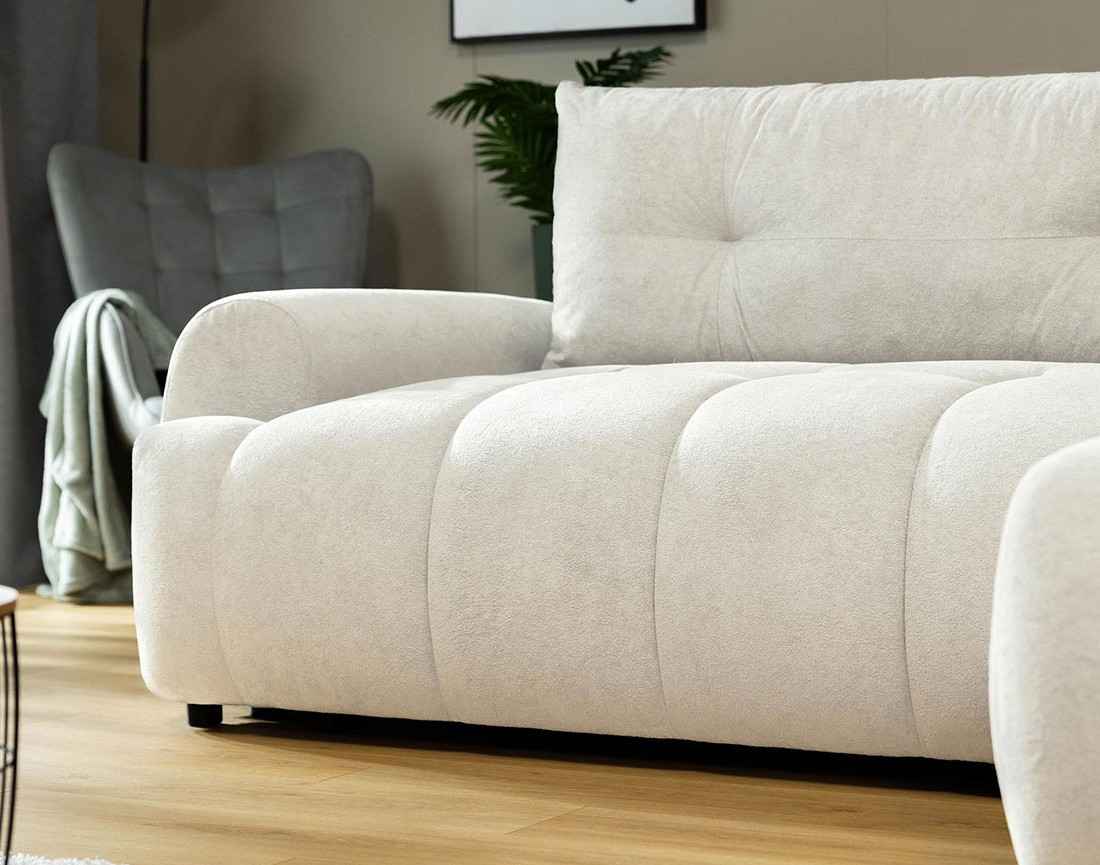 Canapé d'angle droit 4 places convertible avec coffre en tissu texturé Luzzio Canapé d'angle droit 4 places convertible avec coffre en tissu texturé Luzzio