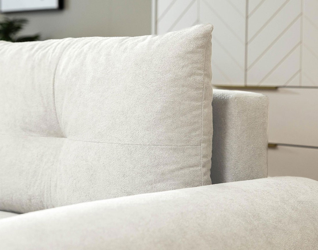 Canapé d'angle droit 4 places convertible avec coffre en tissu texturé Luzzio Canapé d'angle droit 4 places convertible avec coffre en tissu texturé Luzzio