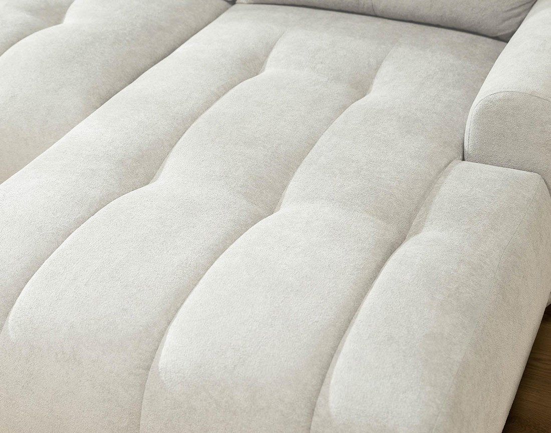 Canapé d'angle droit 4 places convertible avec coffre en tissu texturé Luzzio Canapé d'angle droit 4 places convertible avec coffre en tissu texturé Luzzio