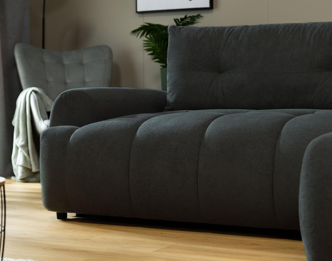 Canapé d'angle droit 4 places convertible avec coffre en tissu texturé Luzzio Canapé d'angle droit 4 places convertible avec coffre en tissu texturé Luzzio