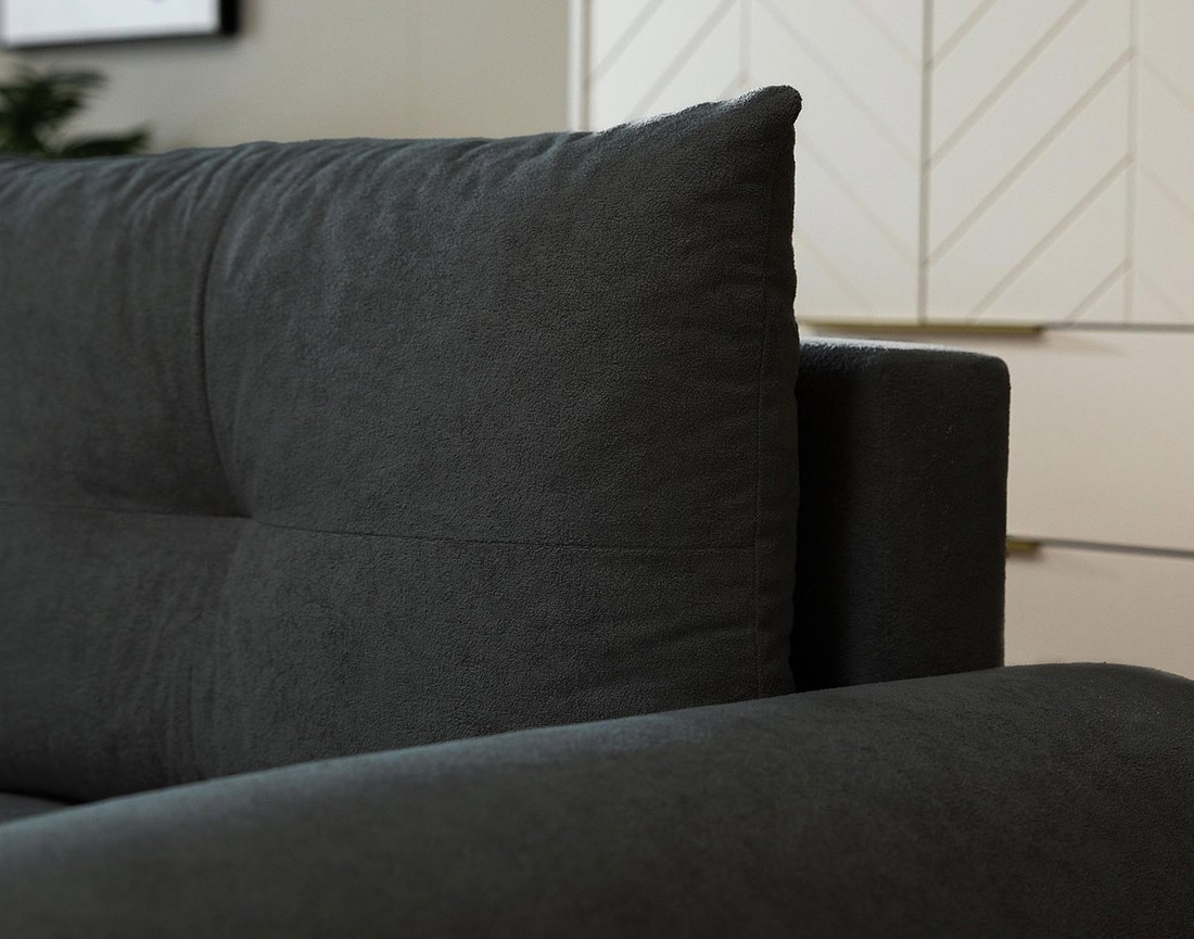 Canapé d'angle droit 4 places convertible avec coffre en tissu texturé Luzzio Canapé d'angle droit 4 places convertible avec coffre en tissu texturé Luzzio