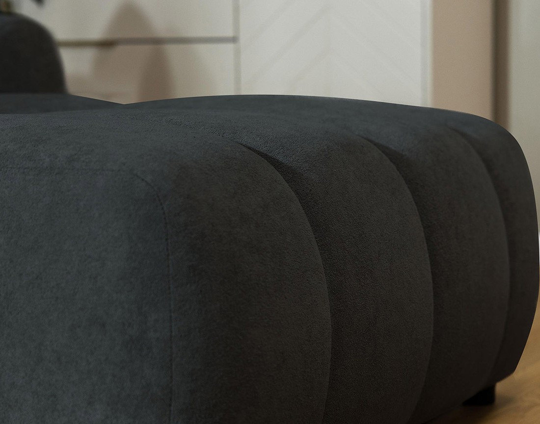 Canapé d'angle droit 4 places convertible avec coffre en tissu texturé Luzzio Canapé d'angle droit 4 places convertible avec coffre en tissu texturé Luzzio