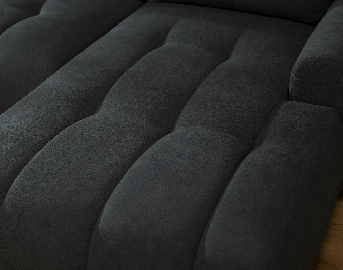 Canapé d'angle droit 4 places convertible avec coffre en tissu texturé Luzzio Canapé d'angle droit 4 places convertible avec coffre en tissu texturé Luzzio