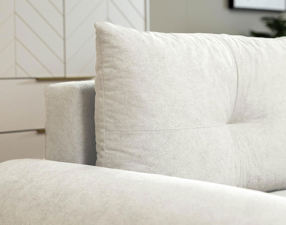 Canapé d'angle gauche 4 places convertible avec coffre en tissu texturé Luzzio Canapé d'angle gauche 4 places convertible avec coffre en tissu texturé Luzzio