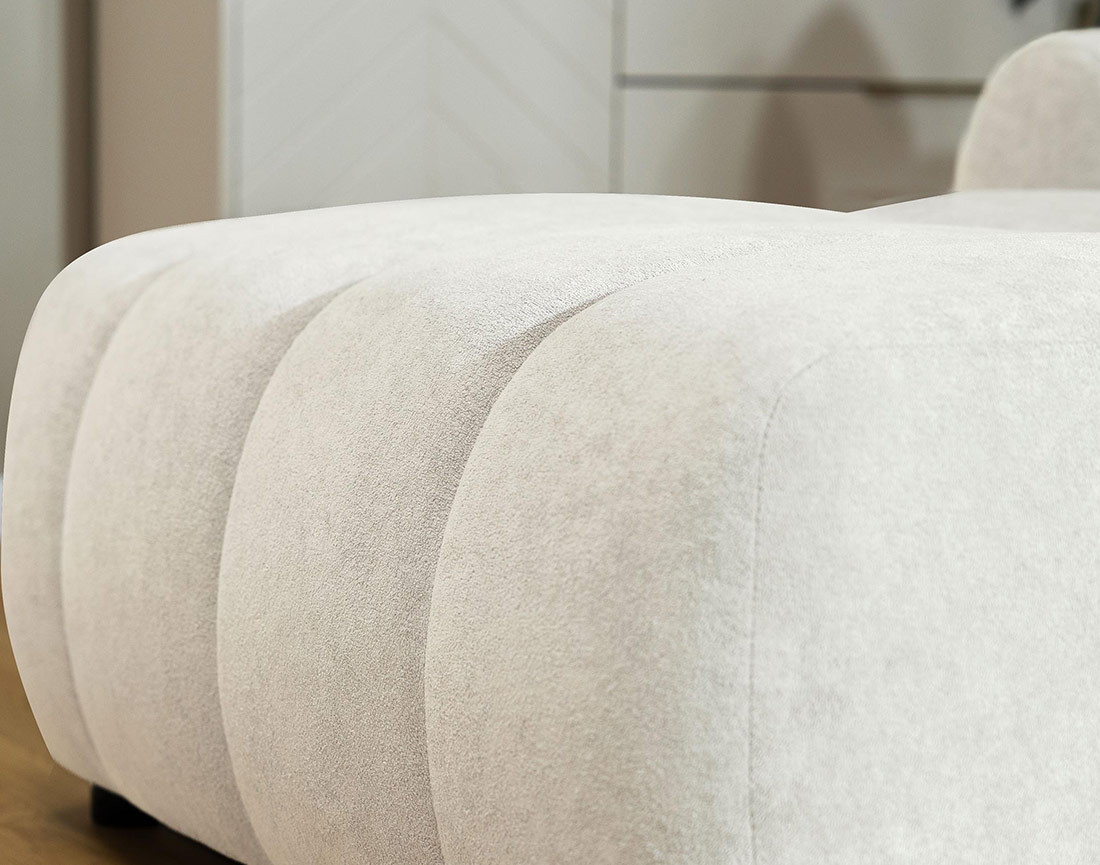 Canapé d'angle gauche 4 places convertible avec coffre en tissu texturé Luzzio Canapé d'angle gauche 4 places convertible avec coffre en tissu texturé Luzzio