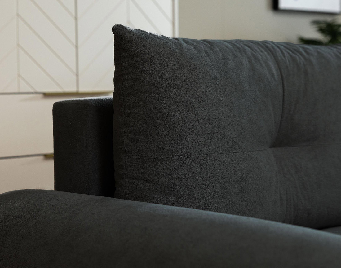 Canapé d'angle gauche 4 places convertible avec coffre en tissu texturé Luzzio Canapé d'angle gauche 4 places convertible avec coffre en tissu texturé Luzzio