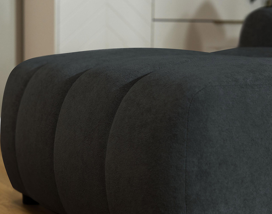 Canapé d'angle gauche 4 places convertible avec coffre en tissu texturé Luzzio Canapé d'angle gauche 4 places convertible avec coffre en tissu texturé Luzzio