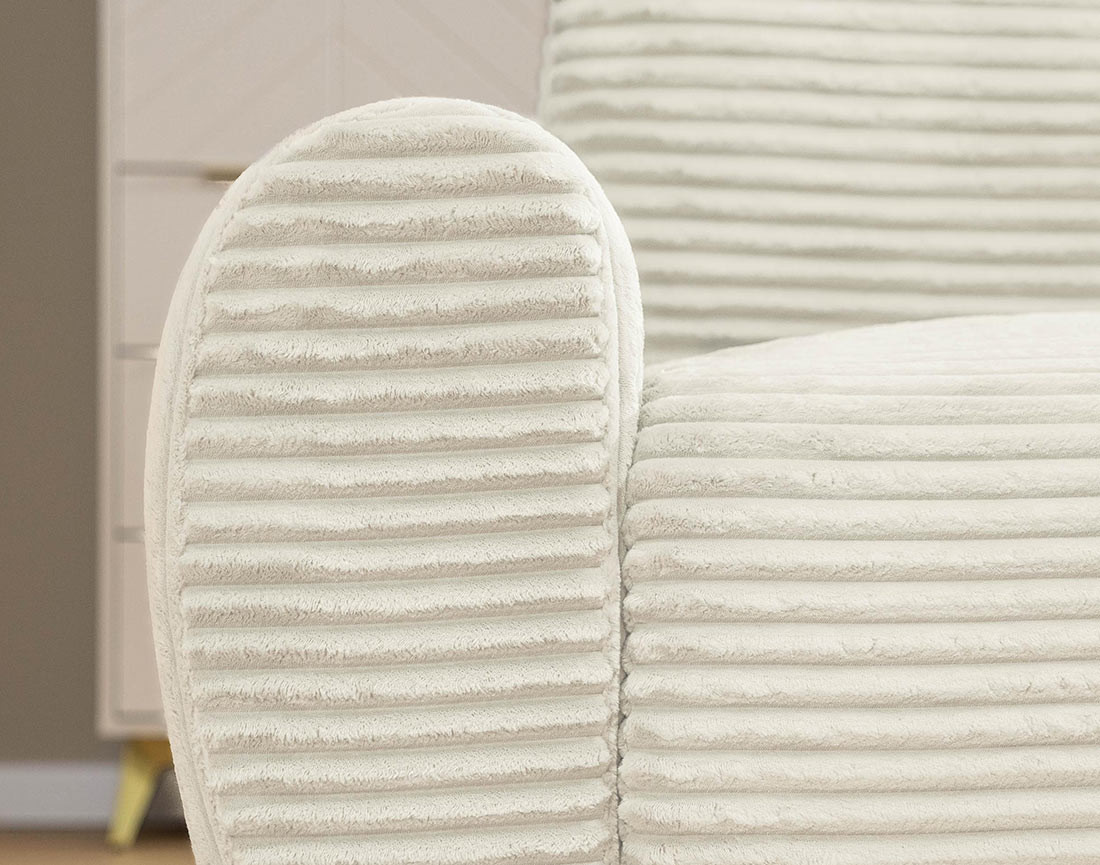 Canapé d'angle droit 4 places convertible avec coffre en velours côtelé grosses côtes Silvano Canapé d'angle droit 4 places convertible avec coffre en velours côtelé grosses côtes Silvano