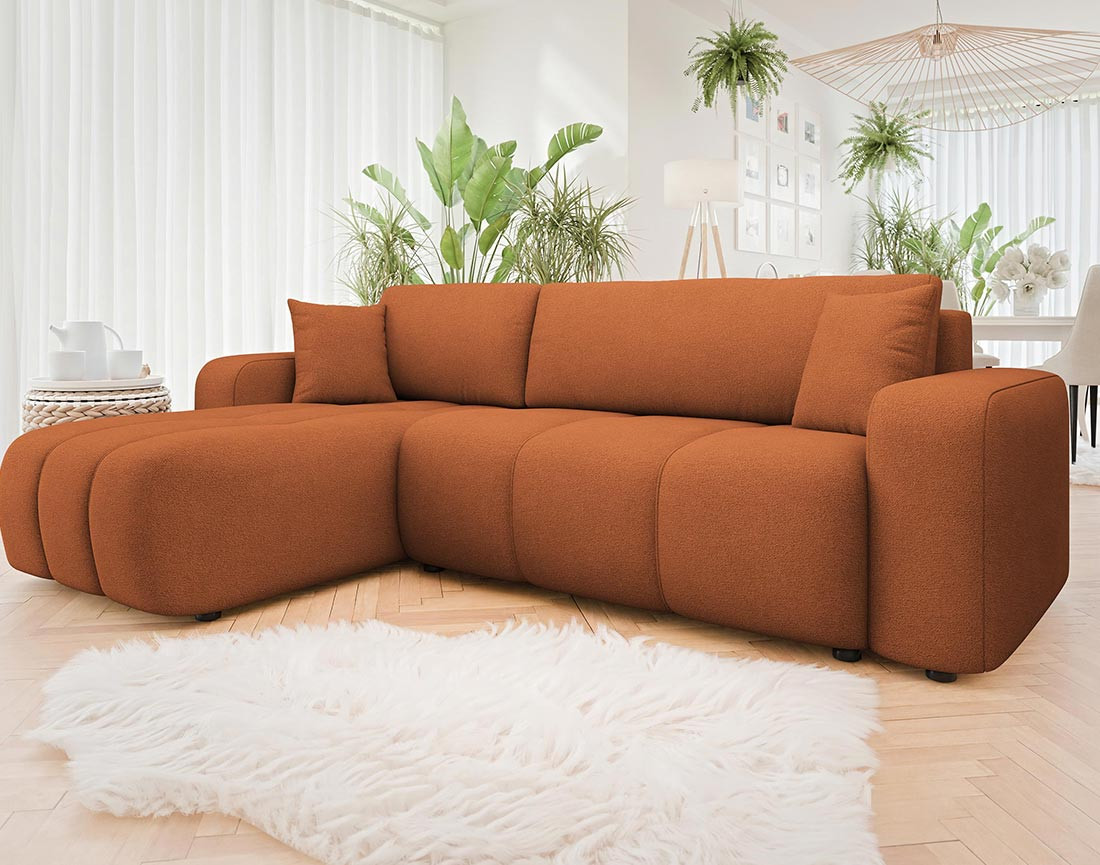 Canapé d'angle réversible 4 places convertible avec coffre en tissu Nicole Canapé d'angle réversible 4 places convertible avec coffre en tissu Nicole