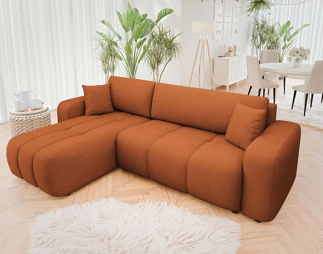 Canapé d'angle réversible 4 places convertible avec coffre en tissu Nicole Canapé d'angle réversible 4 places convertible avec coffre en tissu Nicole
