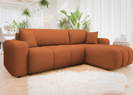 Canapé d'angle réversible 4 places convertible avec coffre en tissu Nicole