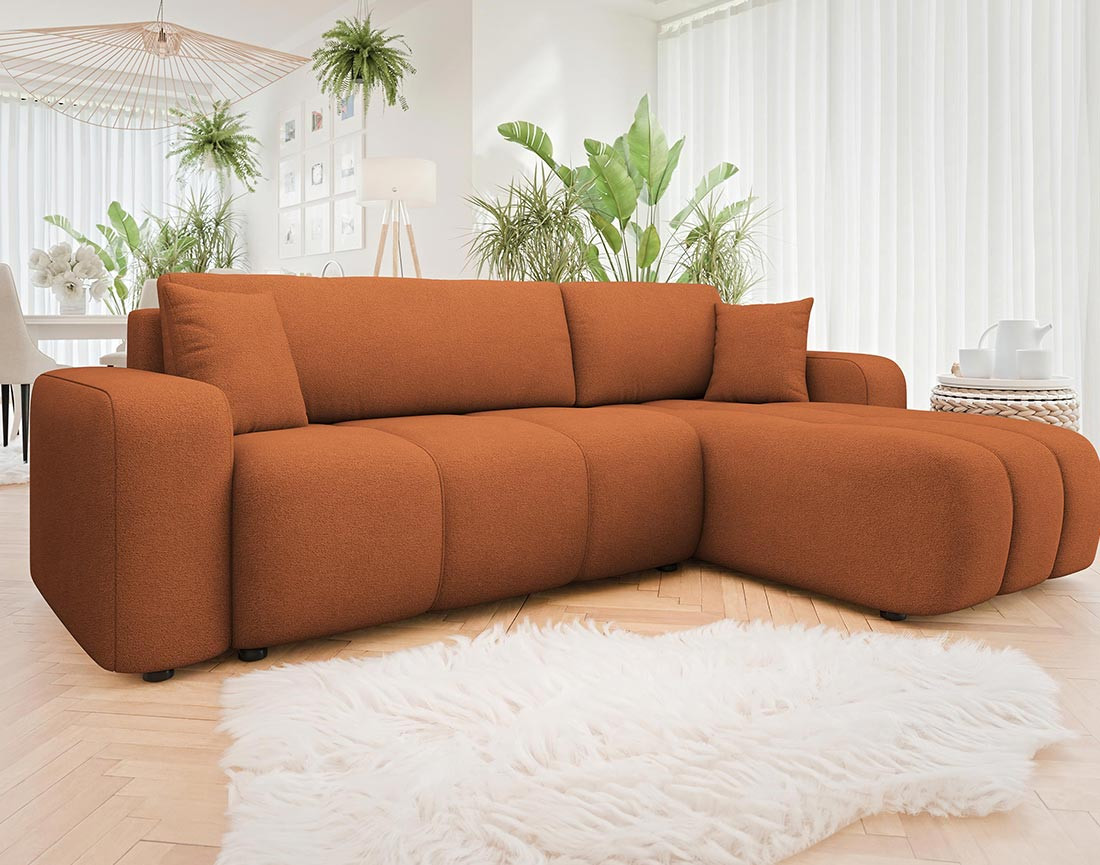 Canapé d'angle réversible 4 places convertible avec coffre en tissu Nicole Canapé d'angle réversible 4 places convertible avec coffre en tissu Nicole