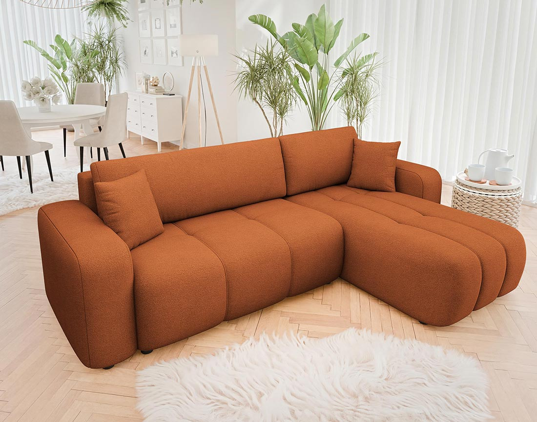 Canapé d'angle réversible 4 places convertible avec coffre en tissu Nicole Canapé d'angle réversible 4 places convertible avec coffre en tissu Nicole