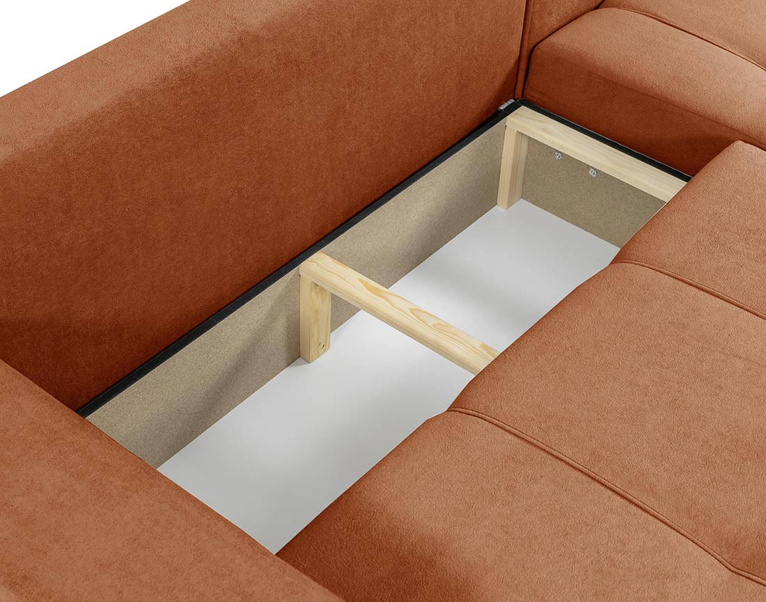 Canapé d'angle réversible 4 places convertible avec coffre en tissu Nicole Canapé d'angle réversible 4 places convertible avec coffre en tissu Nicole