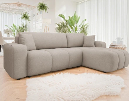 Canapé d'angle réversible 4 places convertible avec coffre en tissu Nicole