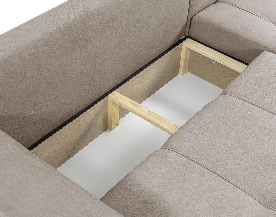 Canapé d'angle réversible 4 places convertible avec coffre en tissu Nicole