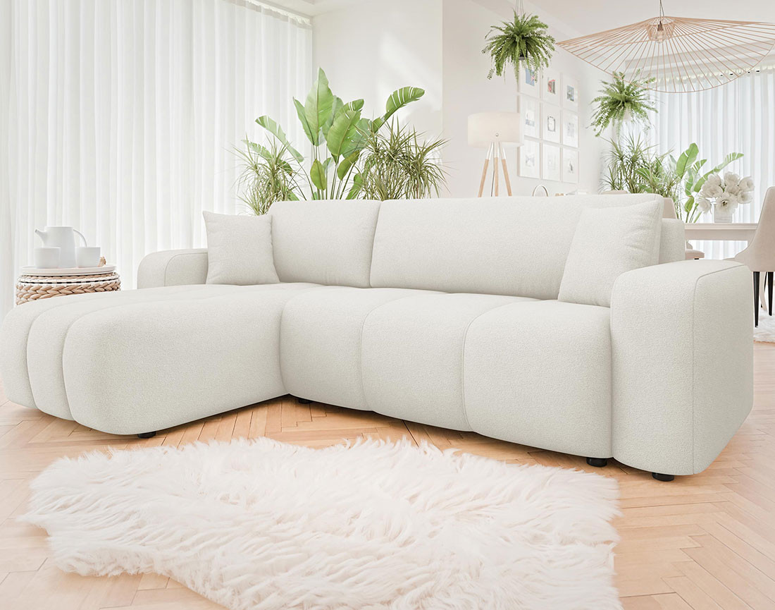 Canapé d'angle réversible 4 places convertible avec coffre en tissu Nicole Canapé d'angle réversible 4 places convertible avec coffre en tissu Nicole