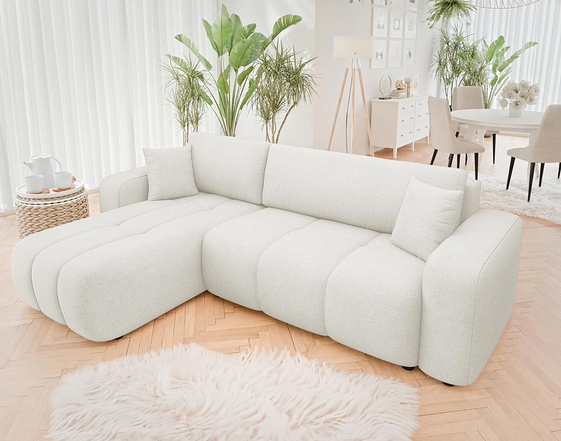 Canapé d'angle réversible 4 places convertible avec coffre en tissu Nicole Canapé d'angle réversible 4 places convertible avec coffre en tissu Nicole