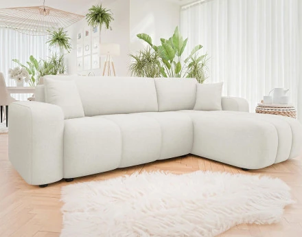 Canapé d'angle réversible 4 places convertible avec coffre en tissu Nicole