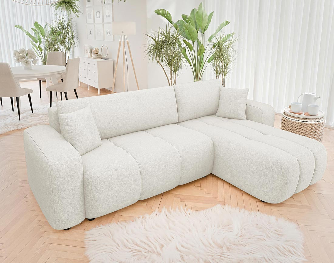 Canapé d'angle réversible 4 places convertible avec coffre en tissu Nicole Canapé d'angle réversible 4 places convertible avec coffre en tissu Nicole