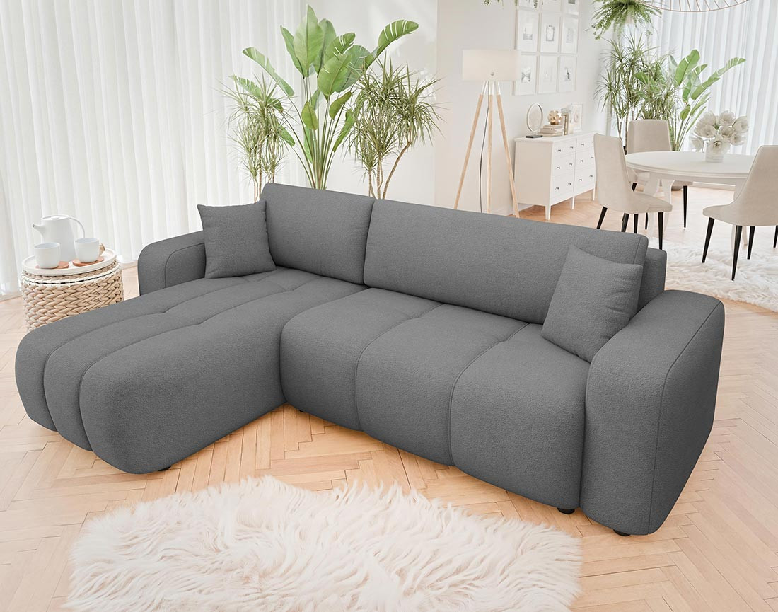 Canapé d'angle réversible 4 places convertible avec coffre en tissu Nicole