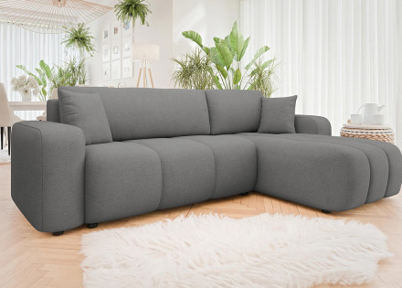 Canapé d'angle réversible 4 places convertible avec coffre en tissu Nicole
