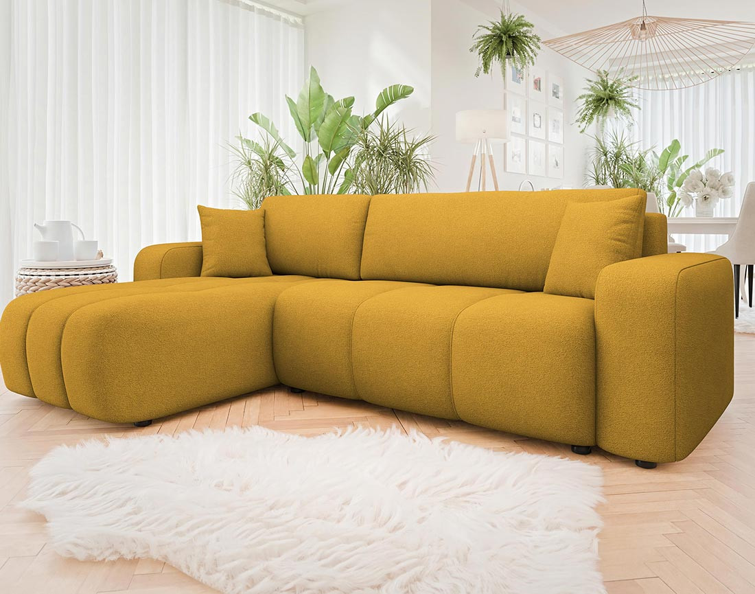 Canapé d'angle réversible 4 places convertible avec coffre en tissu Nicole