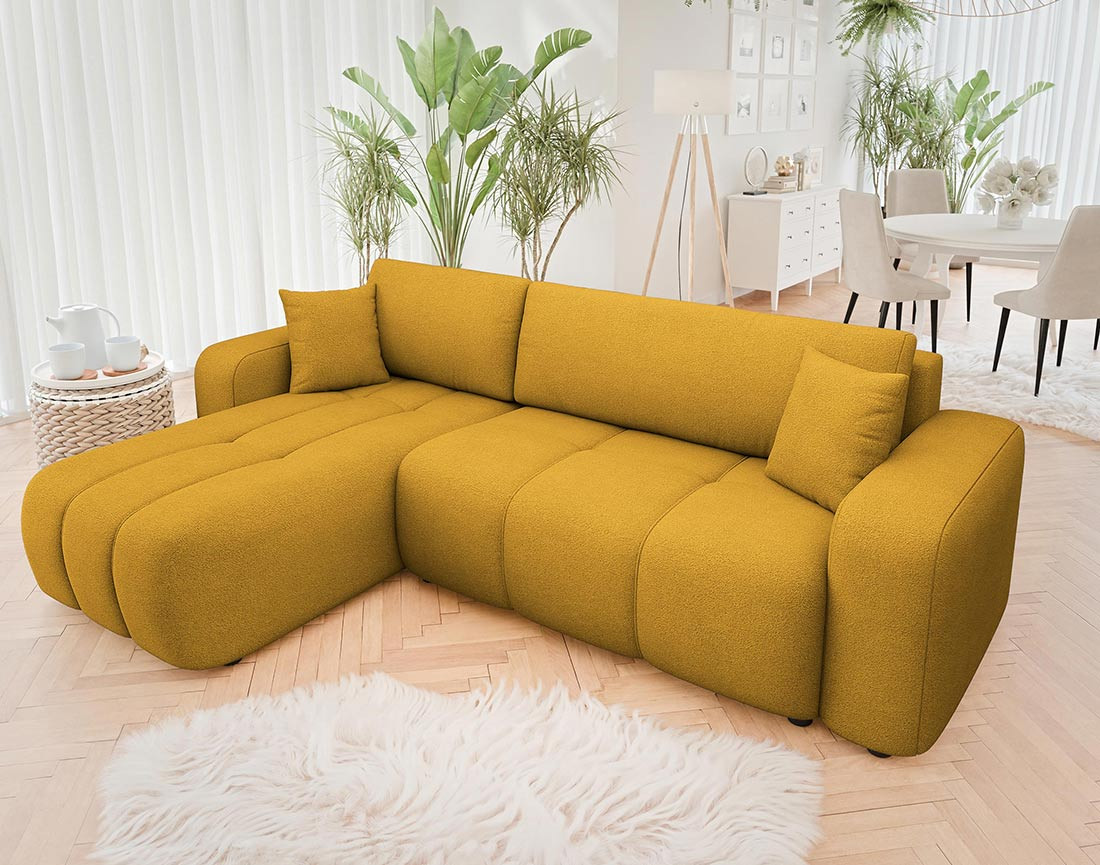 Canapé d'angle réversible 4 places convertible avec coffre en tissu Nicole