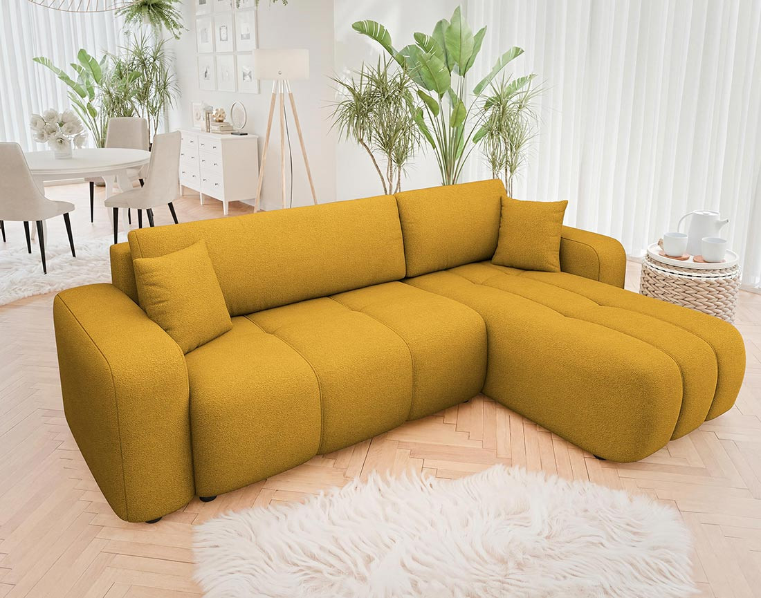 Canapé d'angle réversible 4 places convertible avec coffre en tissu Nicole