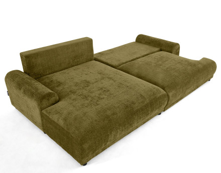 Canapé d'angle gauche 4 places convertible avec coffre en velours texturé Nelly