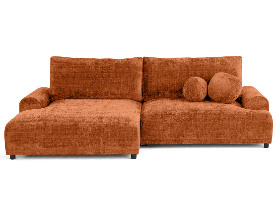 Canapé d'angle gauche 4 places convertible avec coffre en velours texturé Nelly