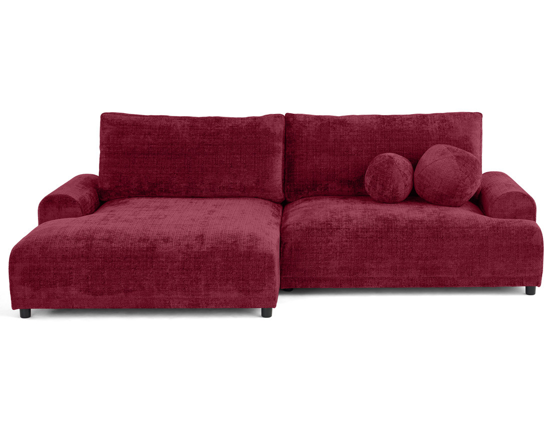 Canapé d'angle gauche 4 places convertible avec coffre en velours texturé Nelly