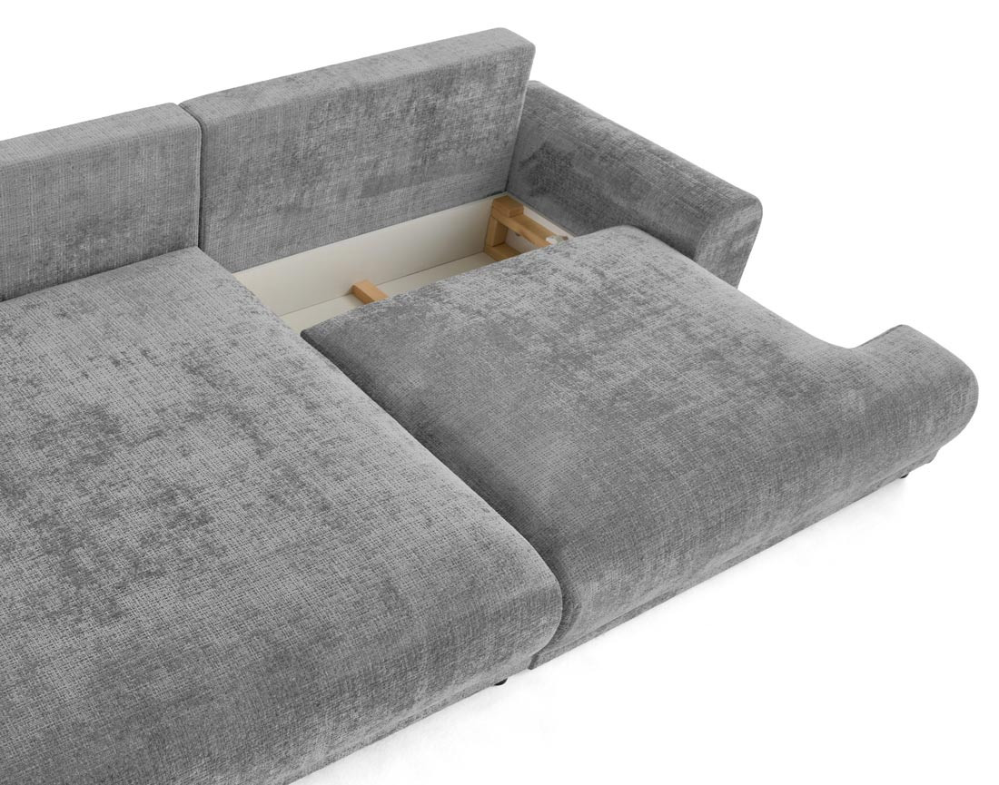 Canapé d'angle gauche 4 places convertible avec coffre en velours texturé Nelly Canapé d'angle gauche 4 places convertible avec coffre en velours texturé Nelly