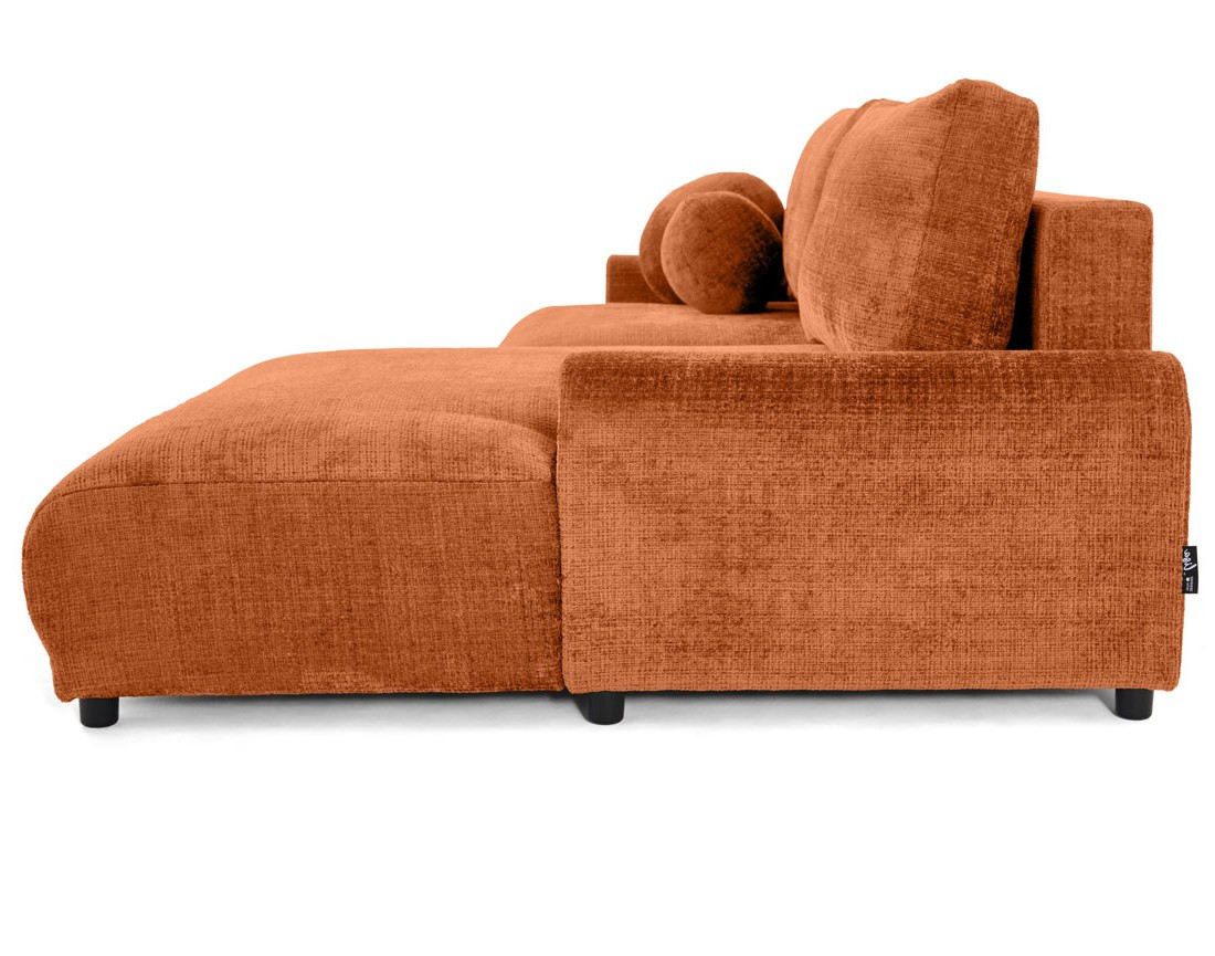 Canapé d'angle droit 4 places convertible avec coffre en velours texturé Nelly