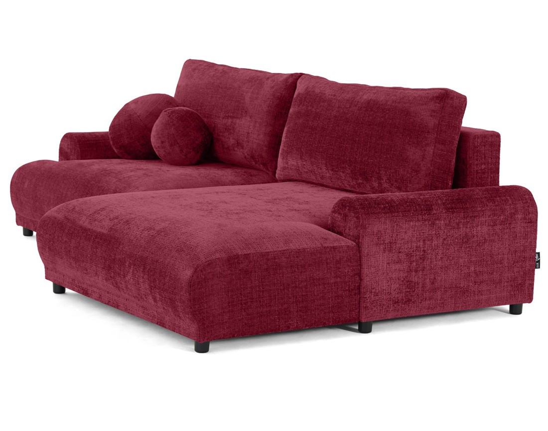 Canapé d'angle droit 4 places convertible avec coffre en velours texturé Nelly