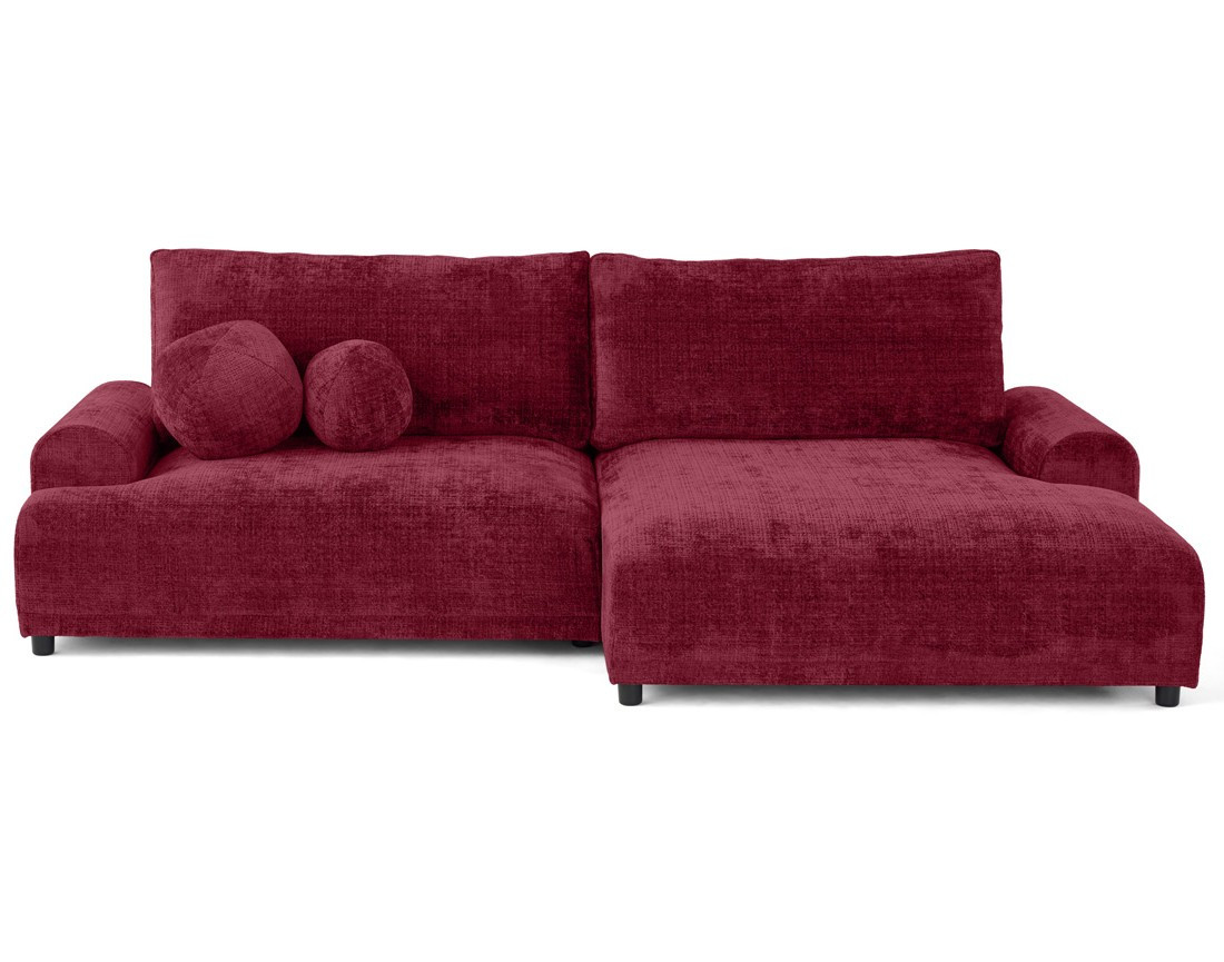 Canapé d'angle droit 4 places convertible avec coffre en velours texturé Nelly