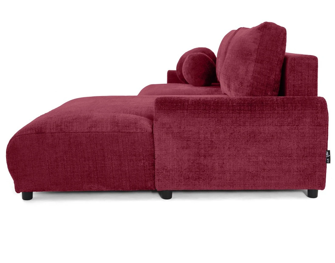 Canapé d'angle droit 4 places convertible avec coffre en velours texturé Nelly