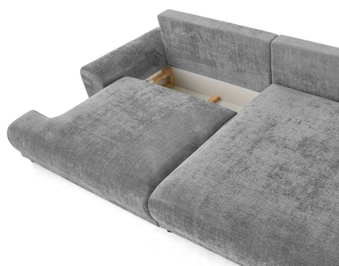 Canapé d'angle droit 4 places convertible avec coffre en velours texturé Nelly Canapé d'angle droit 4 places convertible avec coffre en velours texturé Nelly