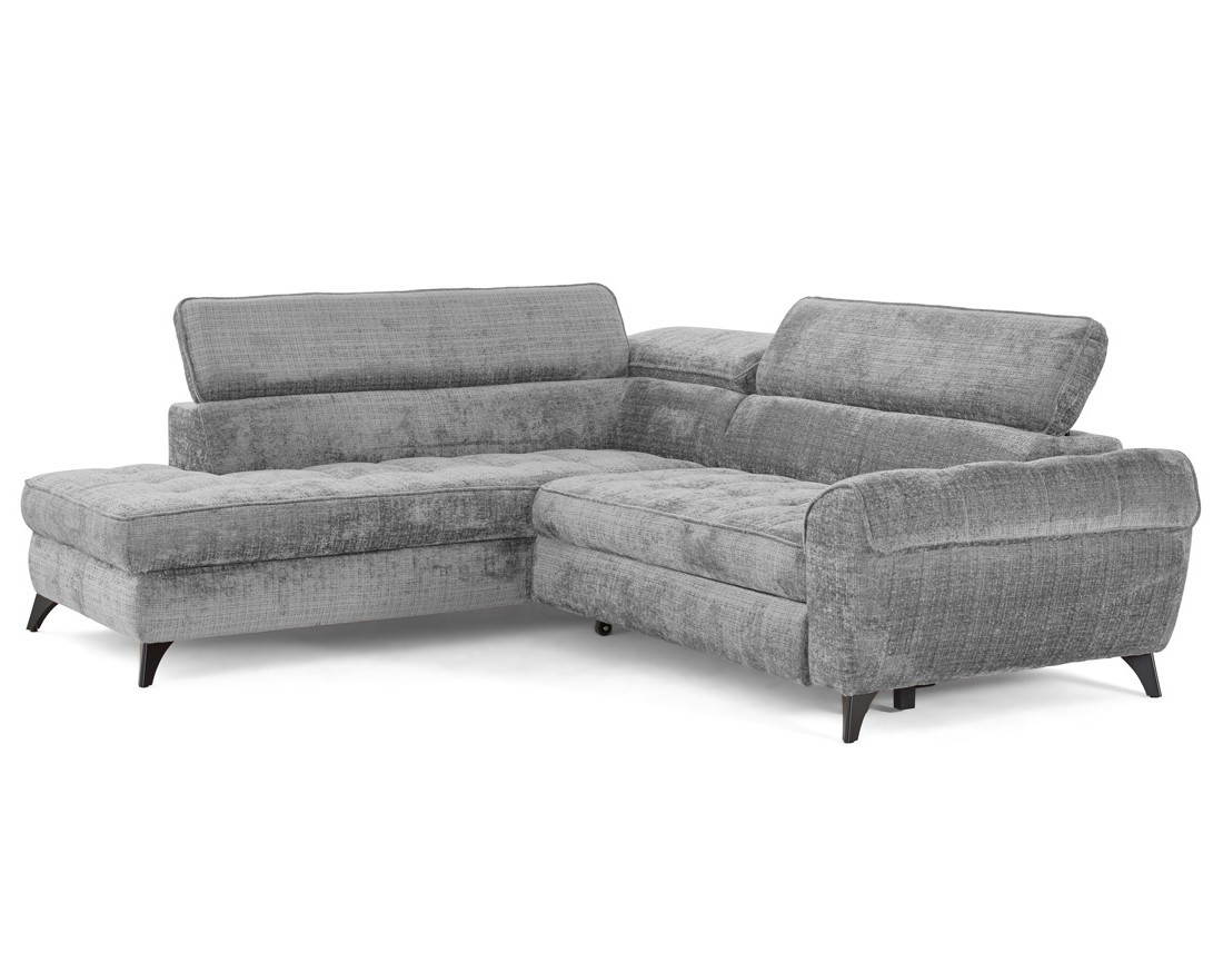 Canapé d'angle gauche convertible avec coffre en velours texturé Marlo