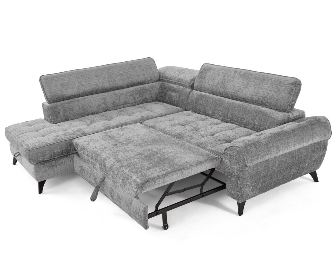Canapé d'angle gauche convertible avec coffre en velours texturé Marlo