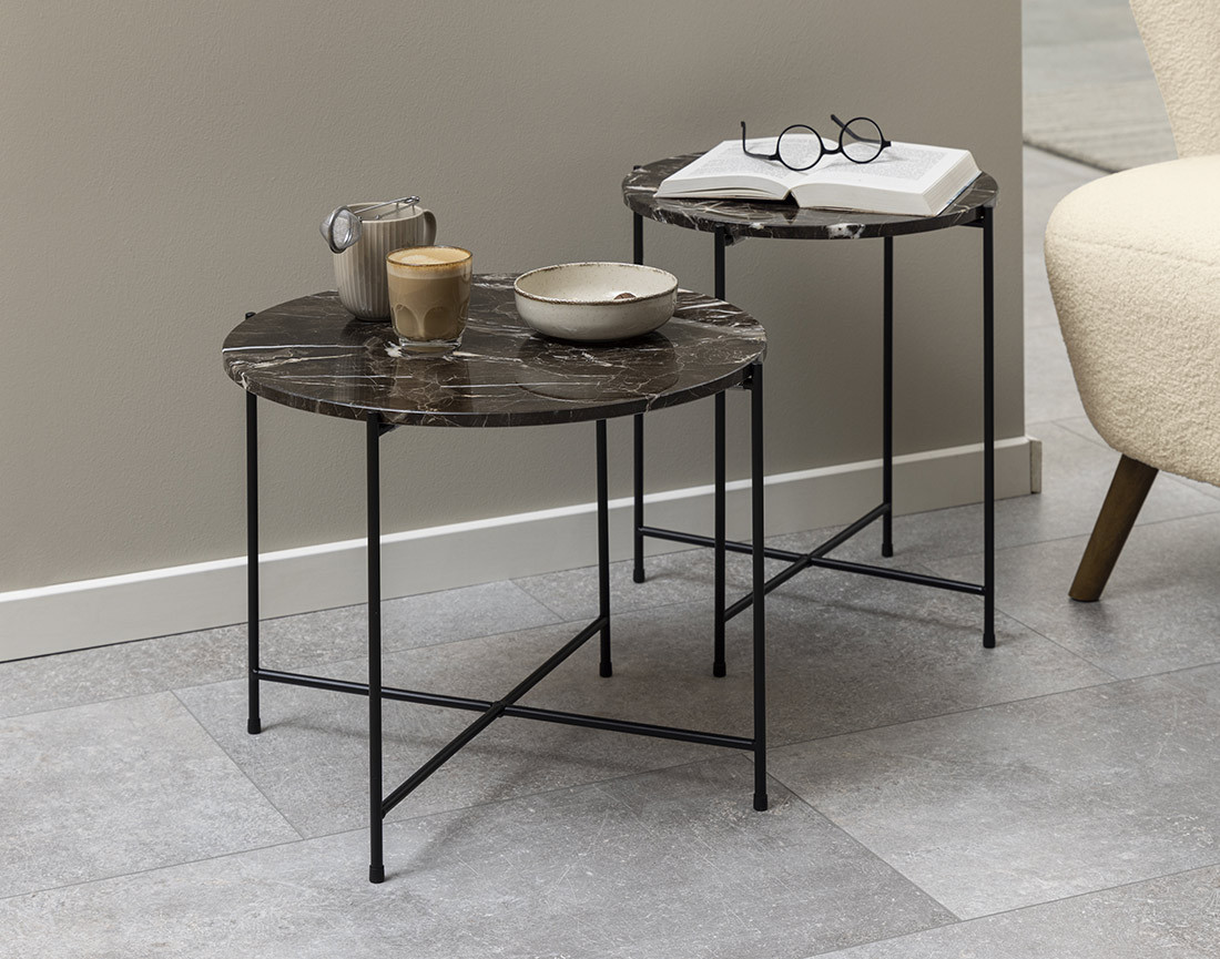 Table basse 42 cm plateau en marbre pieds en acier Ezaro