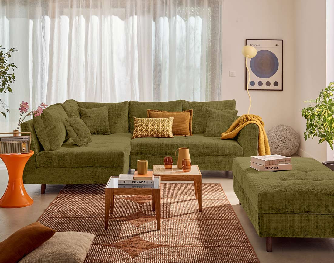 Canapé d'angle gauche 4 places en velours texturé Rune