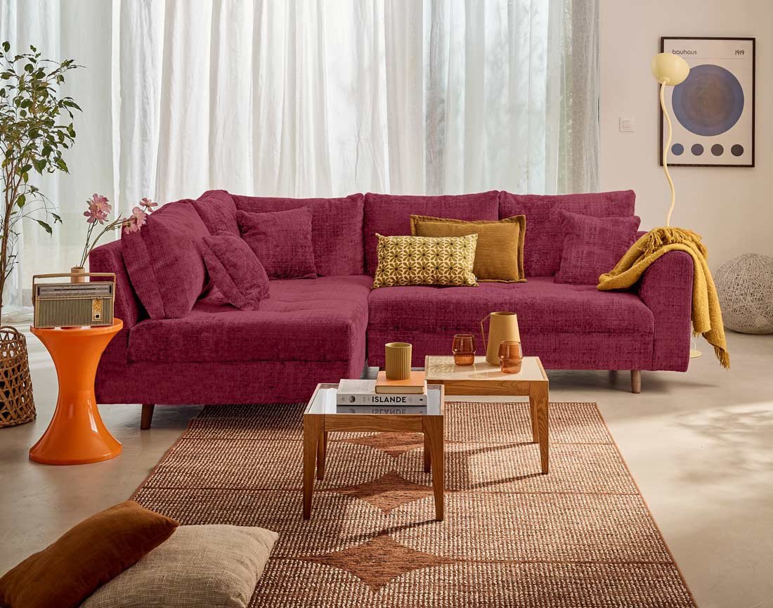 Canapé d'angle gauche 4 places en velours texturé Rune