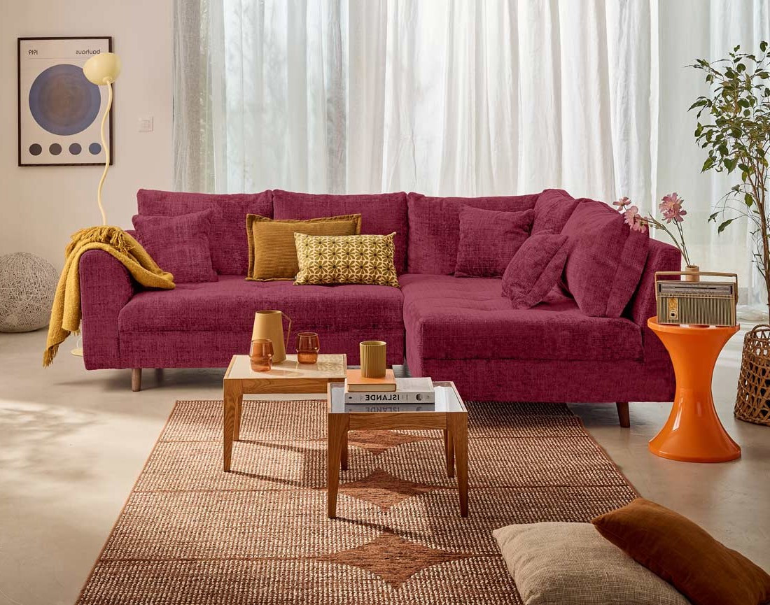 Canapé d'angle droit 4 places en velours texturé Rune